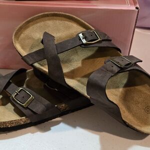 Brown Strappy Sandals with Buckles